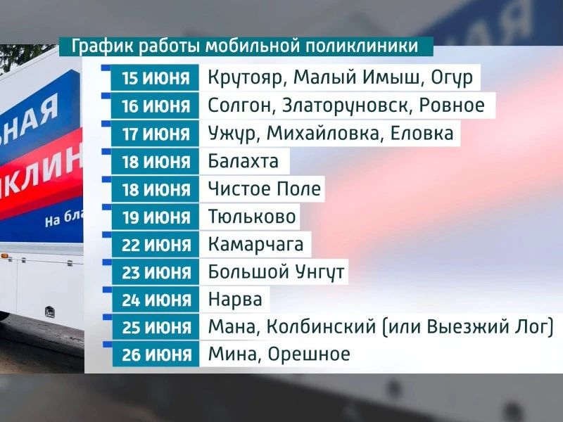 В июне мобильная поликлиника отправится в три округа края: Ужурский, Балахтинско-Новосёловский и Манско-Уярский