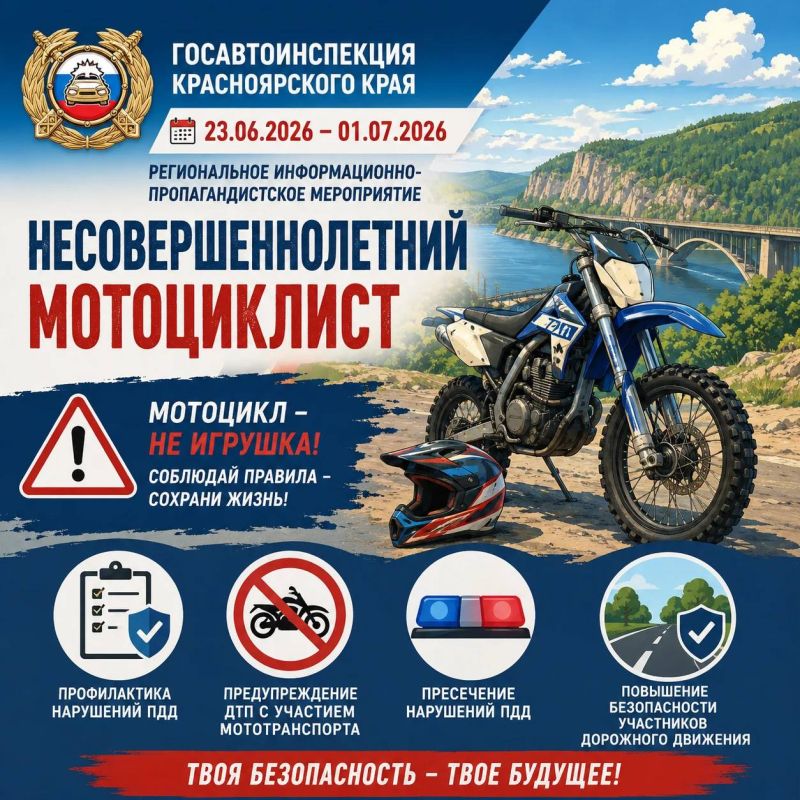В Красноярском крае стартовала профилактическая акция «НЕСОВЕРШЕННОЛЕТНИЙ МОТОЦИКЛИСТ»