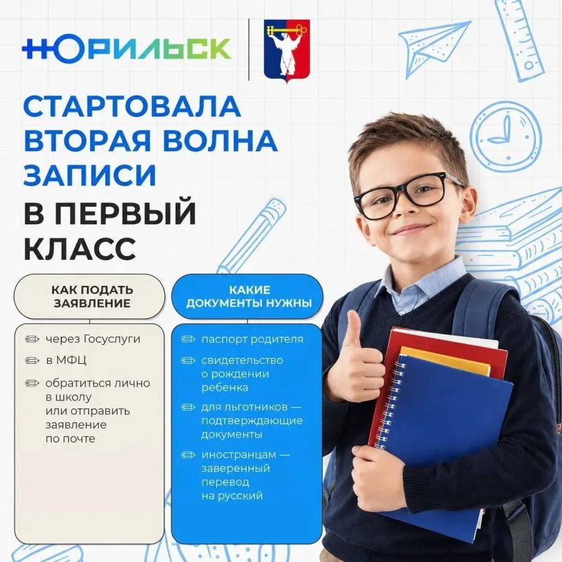 Документы от родителей на зачисление будущих первоклассников принимаются без привязки к месту регистрации ребенка по 5 сентября 2026 года