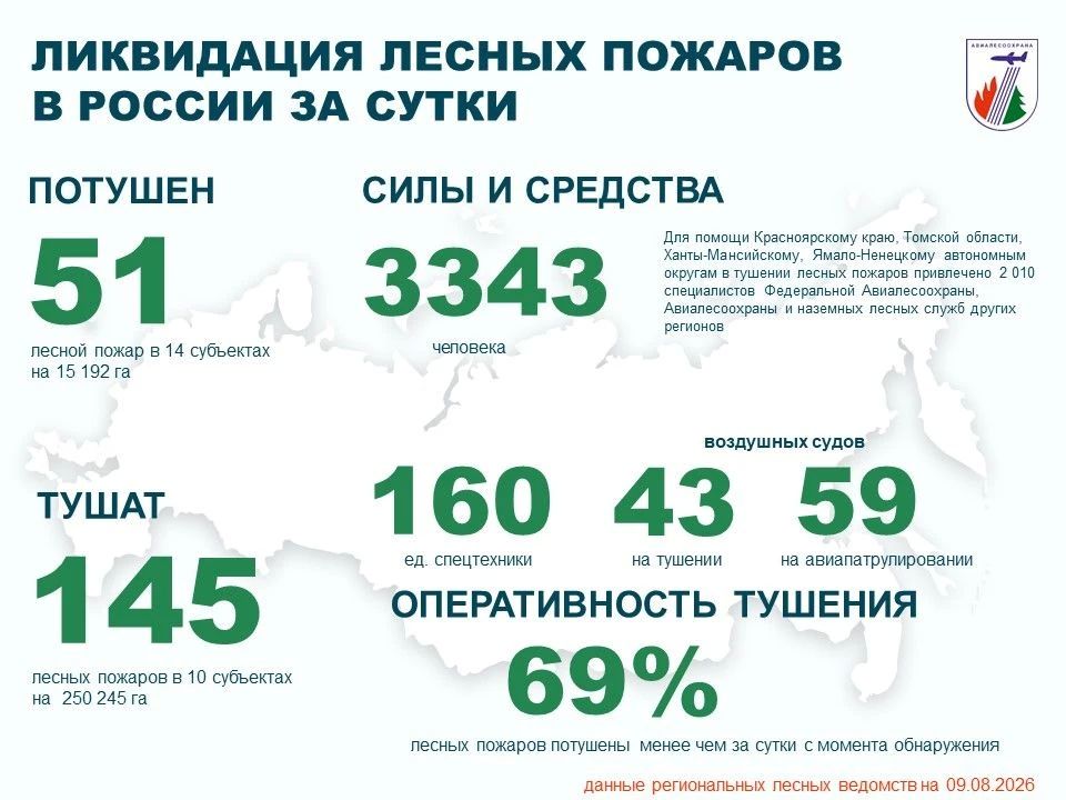 За прошедшие сутки в России потушен 51 лесной пожар в 14 регионах