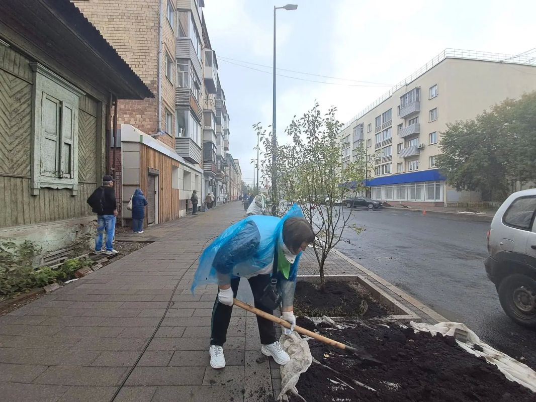 Сегодня на улице Сурикова в Красноярске появились молодые яблони и кустарники пузыреплодника Сегодня на улице Сурикова в Красноярске появились молодые яблони и кустарники пузыреплодника