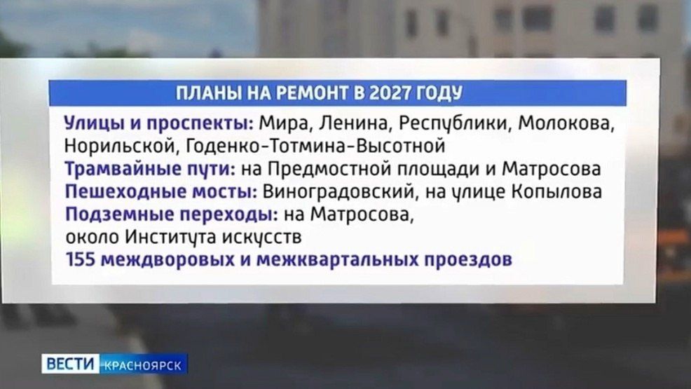 В 2027 году Красноярск ожидает большой дорожный ремонт